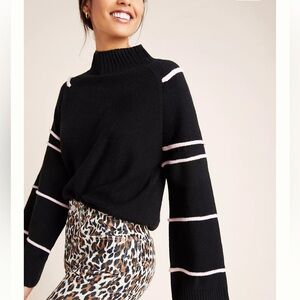 Anthropologie Black Sweater with Pink Stripes Turtleneck